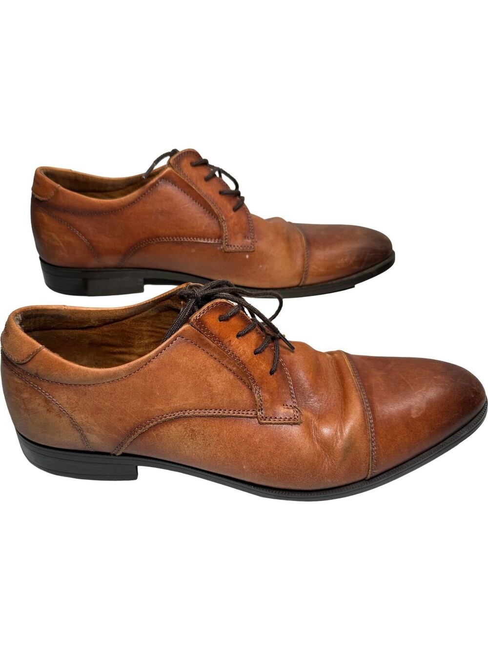 Aldo Flex Cap Toe Oxford Cognac Brown Leather Dress Shoes Mens Size 12 Lace Up